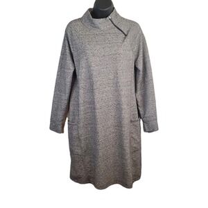 T by Talbots Women Asymmetrical Zip Terry Dress Size M Gray Athletic Knee Length